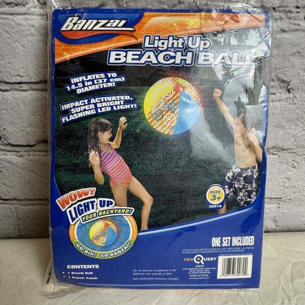 Banzai Light Up Beach Ball 20" Blinking LED Supersized w/ Patch Kit New‎ Vintage